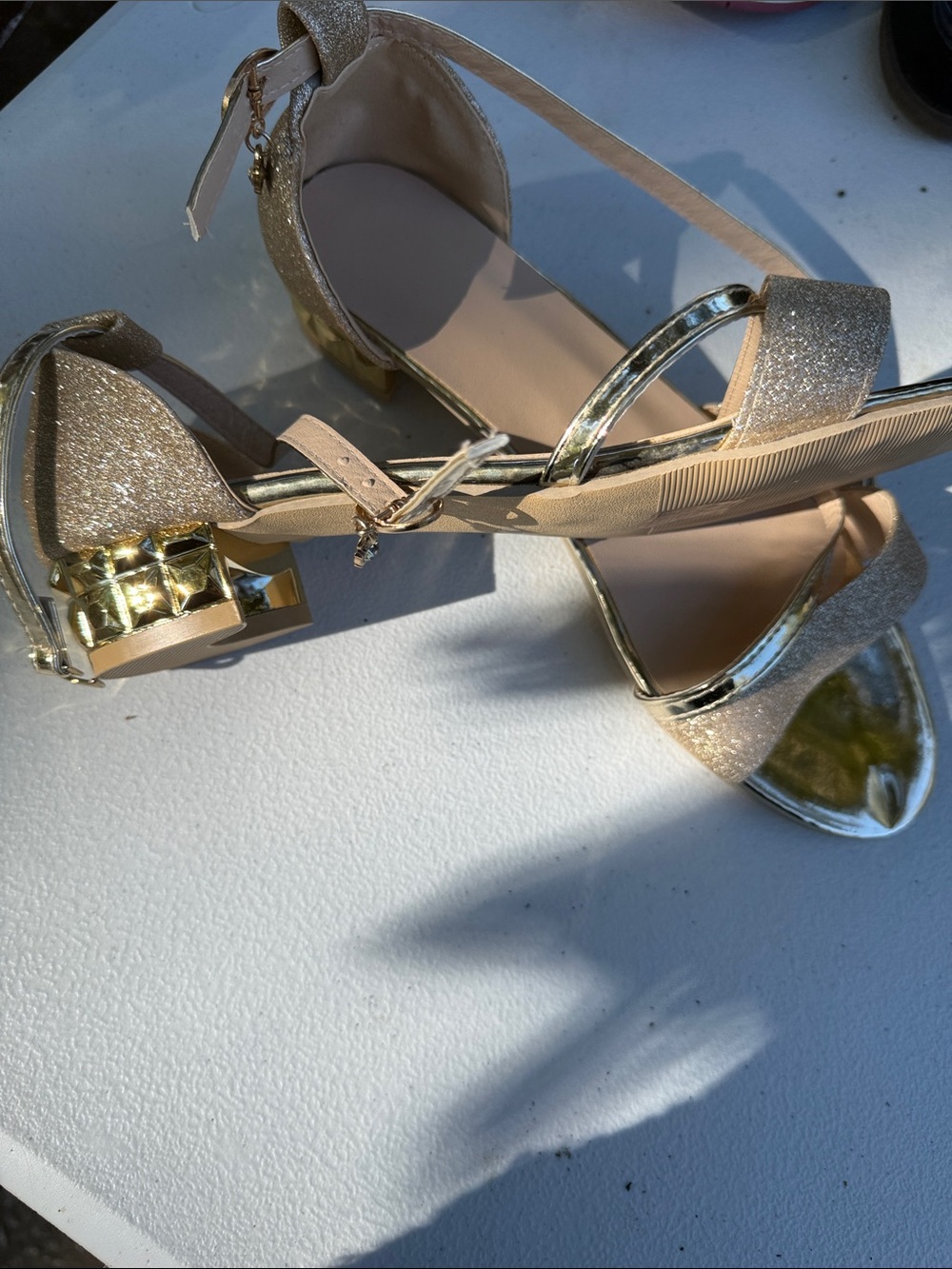 Gold Glitter Block Heel Sandals for Women